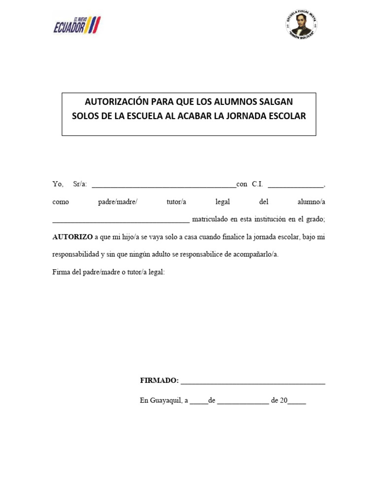 Autorización para Que Los Alumnos Salgan Solos de La Escuela | PDF