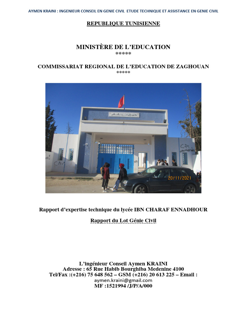 Rapport d'expertise du lycée Ibn Charaf | PDF | Ingénieur | Ingénierie ...
