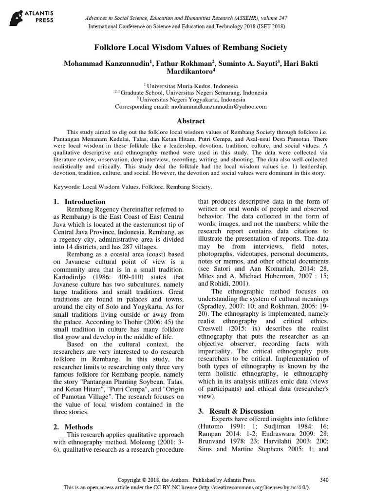 Folklore Local Wisdom Values of Rembang Society | PDF | Ethnography ...