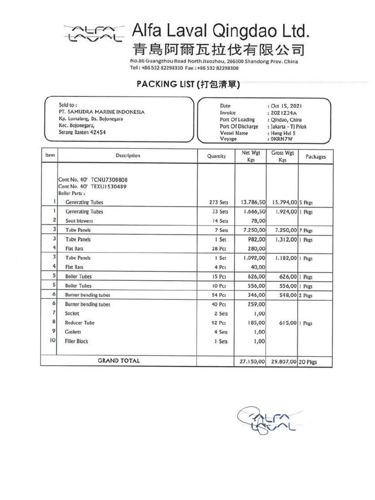 Packing List | PDF