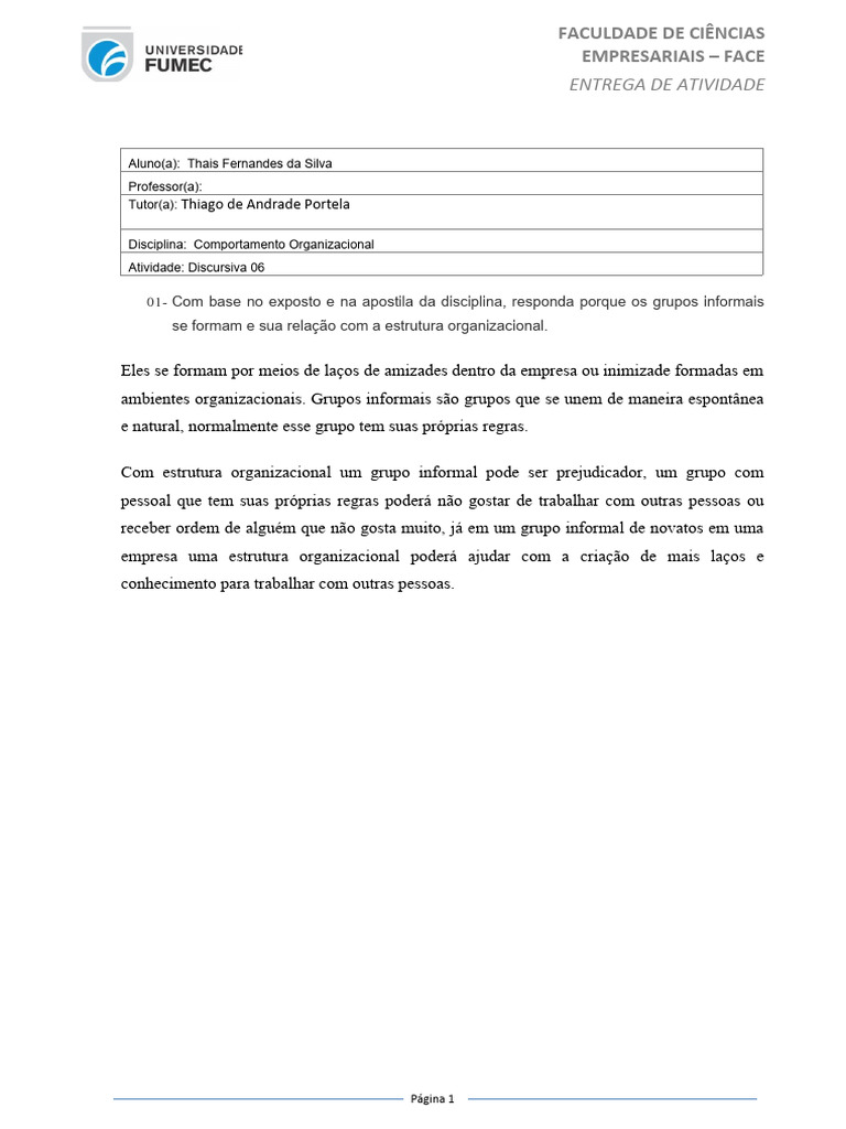 Grupos Informais e Estrutura Organizacional | PDF | Carreira e Crescimento