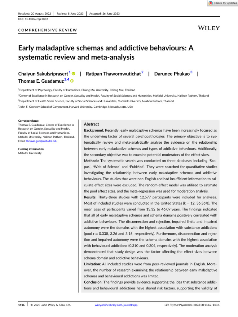 Early Maladaptive Schemas and Addictive Behaviours A Systematic | PDF ...