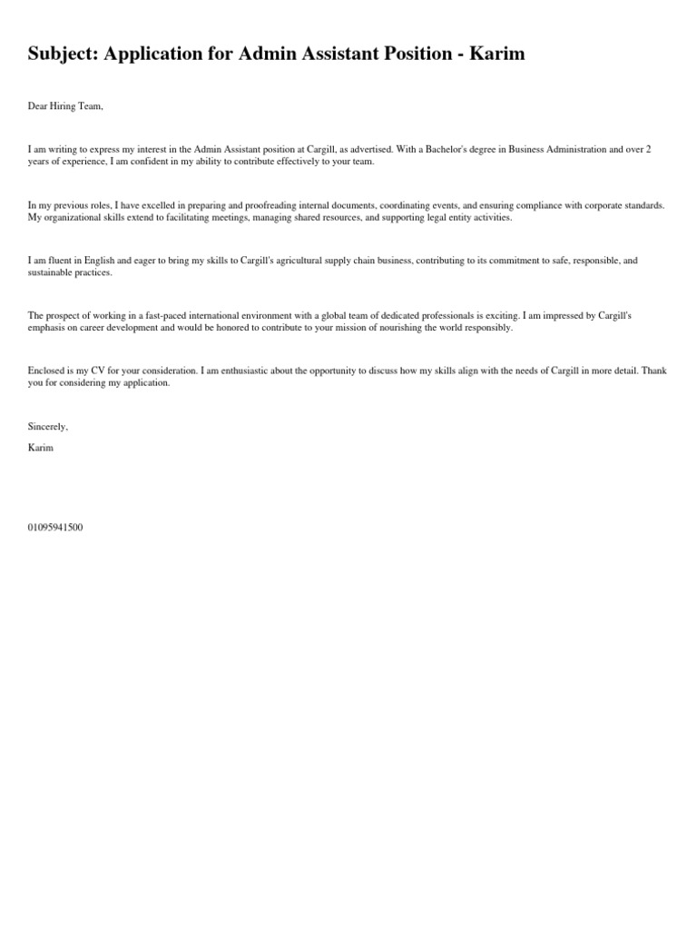 Admin Assistant Application - Karim | PDF