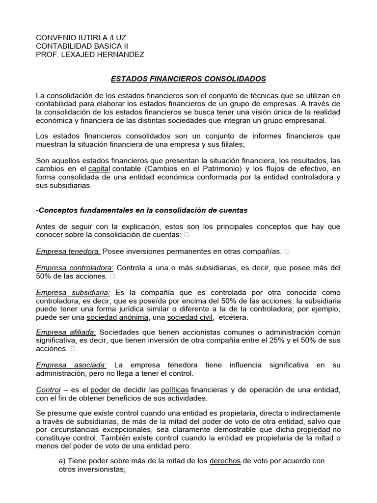 Estados Financieros CONSOLIDADOS | PDF | Contabilidad | Estado financiero