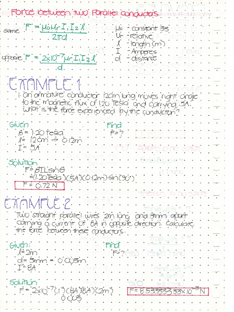 DC and AC Machinery - Force On Charge, Current, Two Parallel Conductors ...