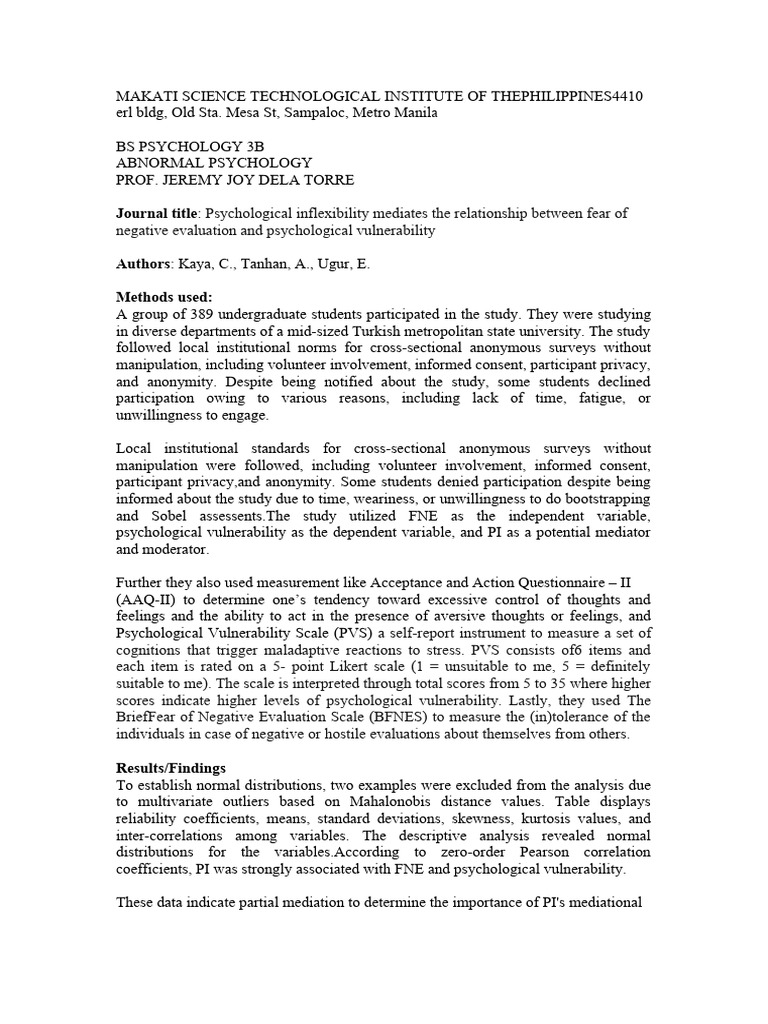 Psychological Inflexibility and Vulnerability | PDF | Behavioural ...