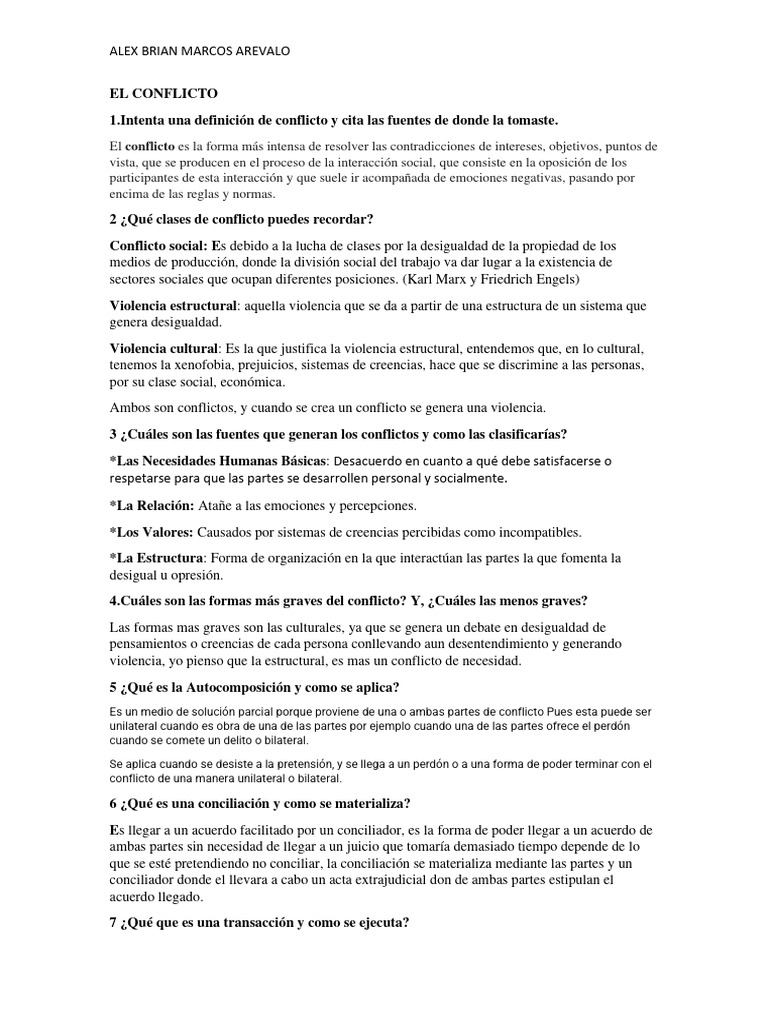 Tipos y Soluciones de Conflictos Sociales | PDF | Conflicto (proceso ...
