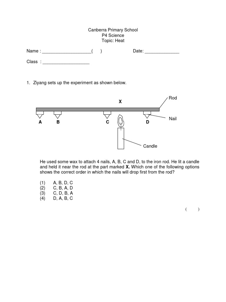 Primary 4 Heat and Temperature MCQs | PDF | Water | Boiling