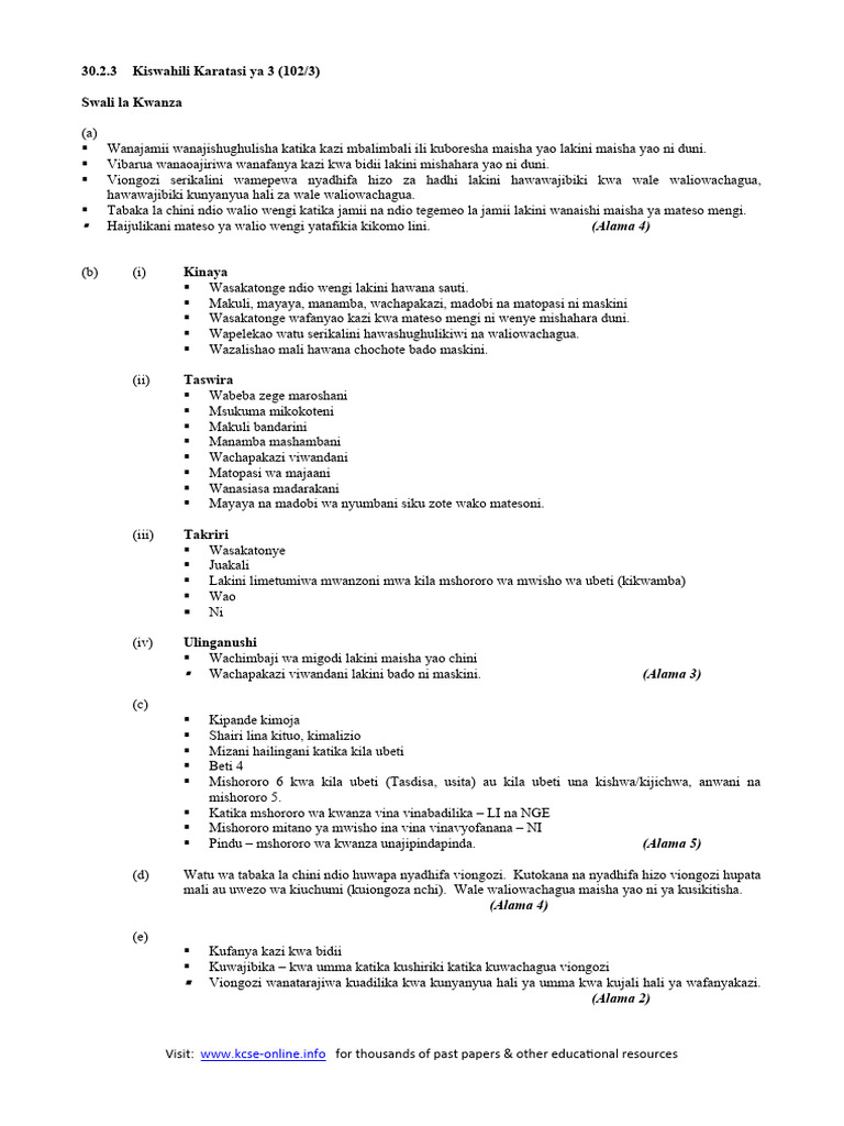 2008 Kcse Kiswahili Paper 3 Ms Pdf