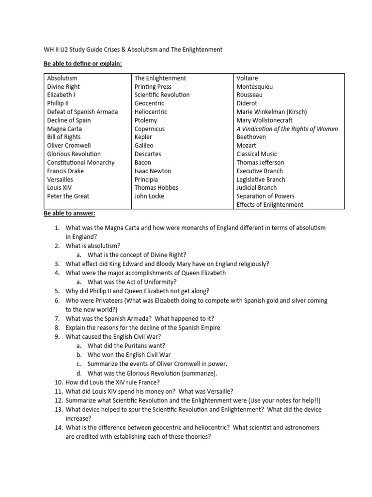 Study Guide: Absolutism & Enlightenment Concepts | PDF | Age Of ...