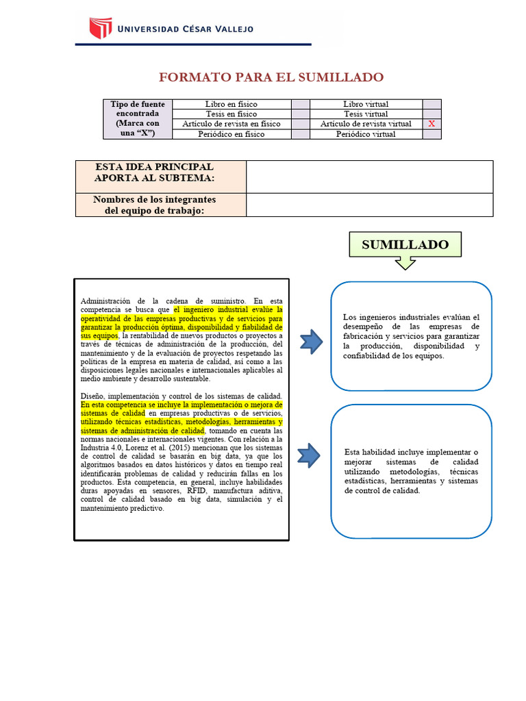 Formato para Sumillado | PDF | Ingeniería Industrial | Calidad (comercial)