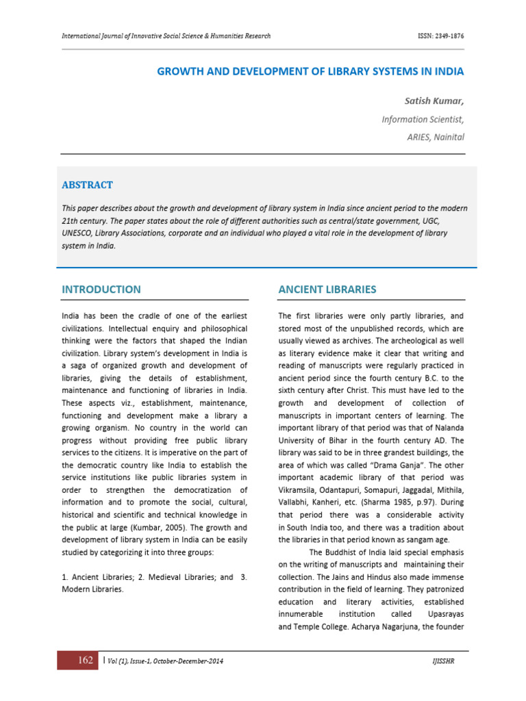 Growth And Development Of Library Systems In India Pdf Libraries