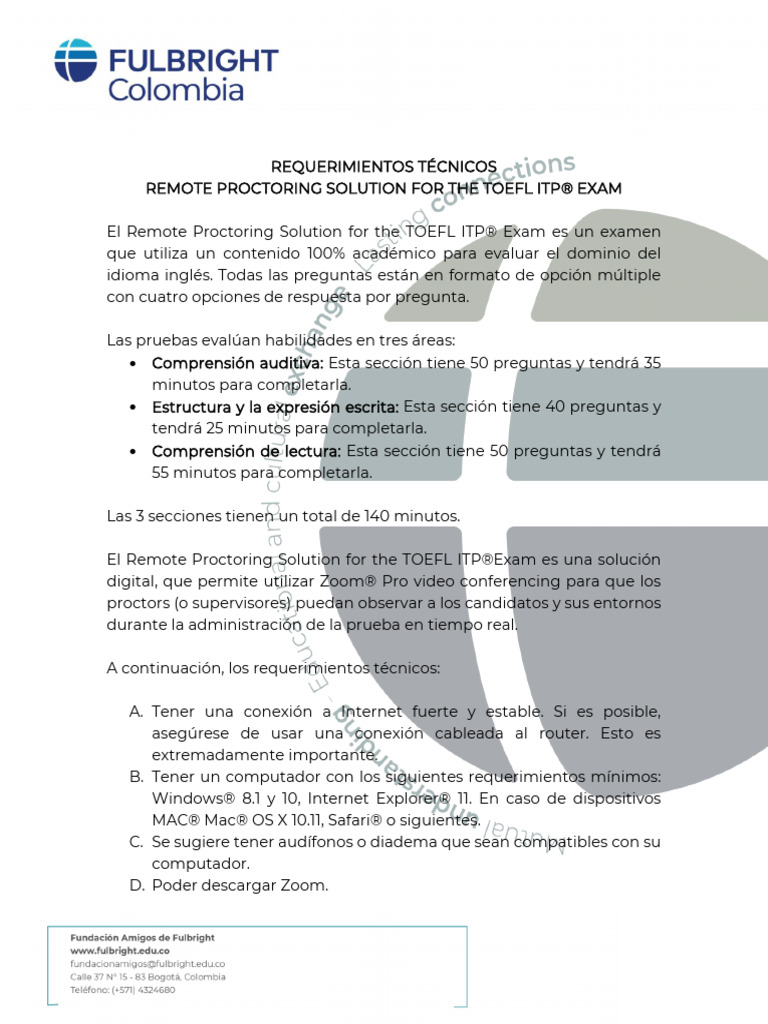 Requerimientos Tecnicos Remote Proctoring TOEFL ITP 2 | PDF | Internet ...