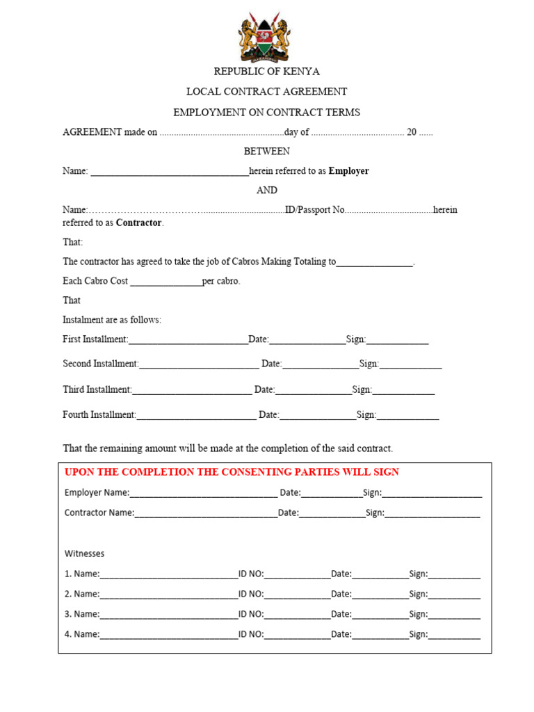 Kenya Local Employment Contract Template | PDF