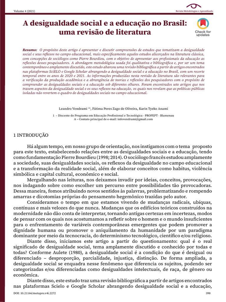 A Desigualdade Social e Educação No Brasil | PDF | Sociologia | Pedagogia