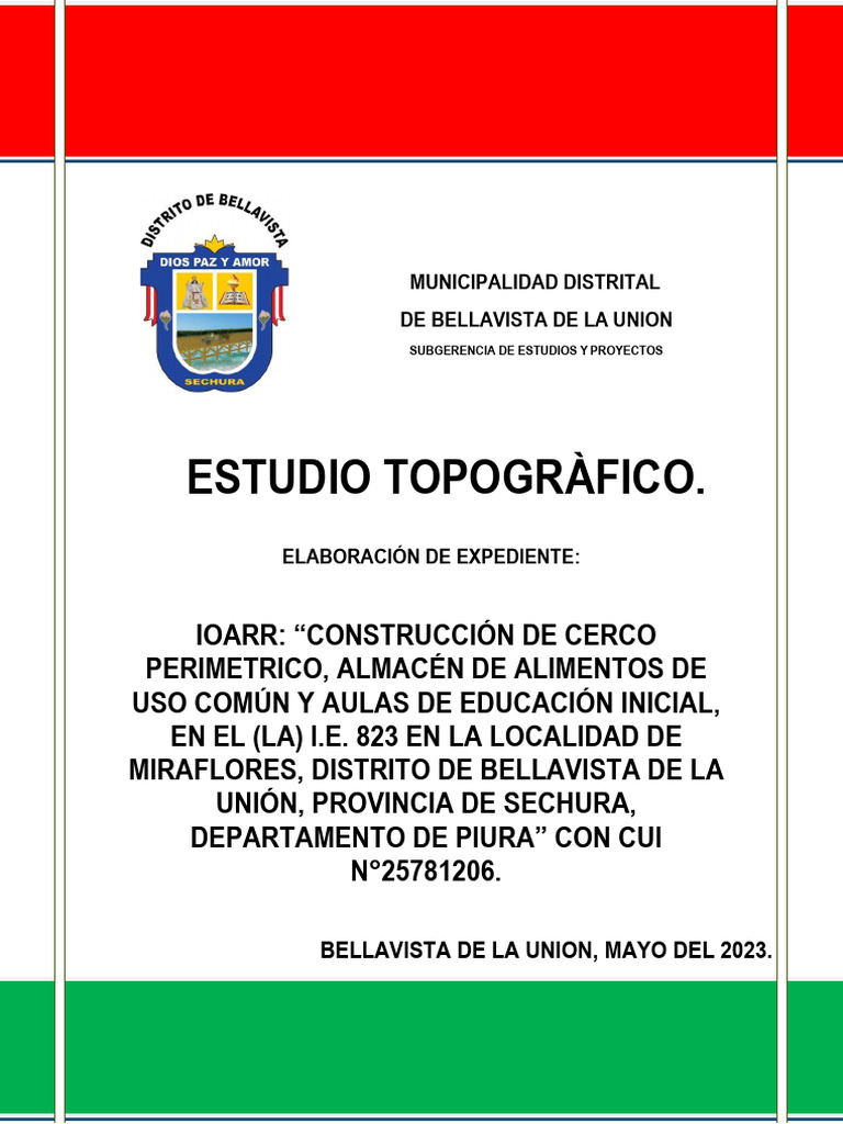 Estudio Topogràfico. Municipalidad Distrital de Bellavista de La Union