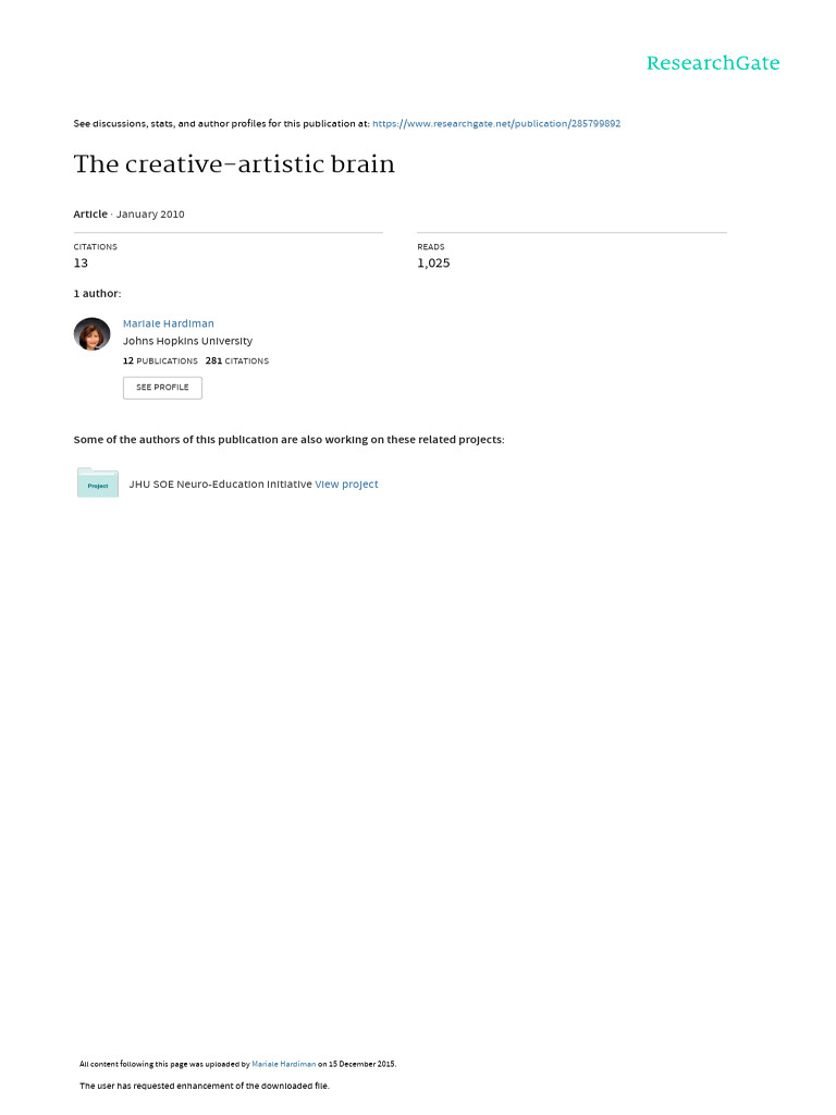 The Creative-Artistic Brain | PDF | Creativity | Learning