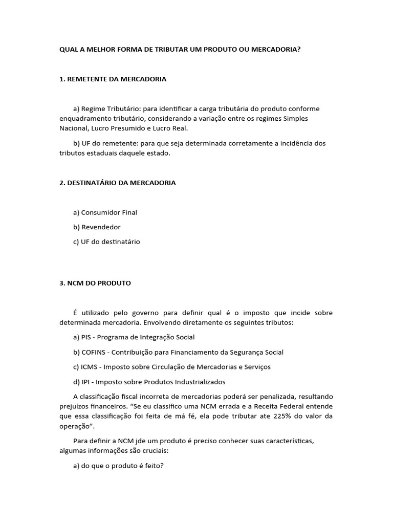 Qual A Melhor Forma de Tributar Um Produto | PDF | Impostos | Recibo
