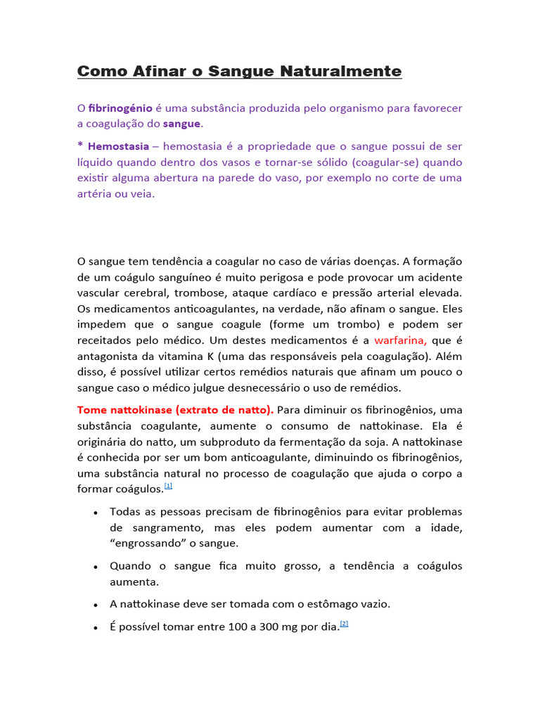 Como Afinar o Sangue Naturalmente | PDF | Vitamina | Sangue