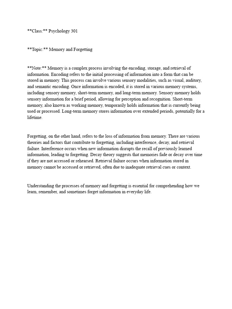 Memory and Forgetting Explained | PDF | Science & Mathematics