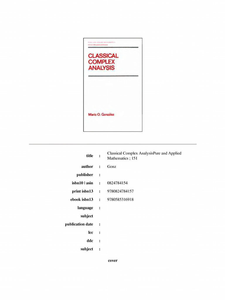 ▲01)【同梱不可】【除籍本】Classical Complex Analysis/古典的な複素解析/Mario O. Gonzalez/DEKKER/A Pure and Applied Mathematics) Mario Gonzalez - Classical