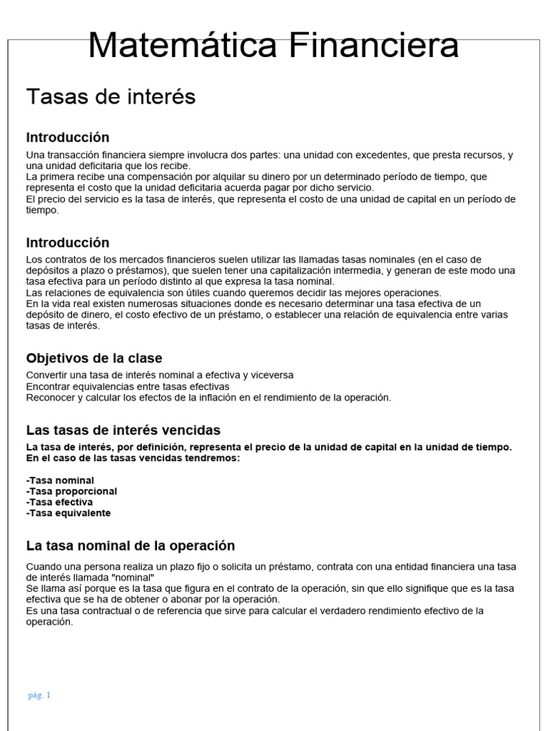 Tasa Nominal en Matemática Financiera | PDF | Interés | Tasas de interés