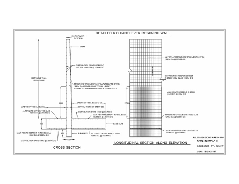 Detailed R.C. Cantilever Retaining Wall Design | PDF | Structural ...