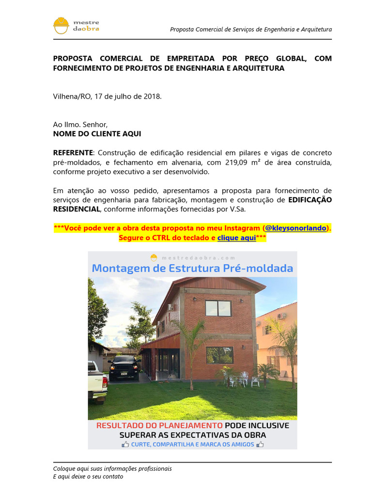 Proposta de Construção Residencial Pré-Moldada | PDF | Chuveiro | Alvenaria