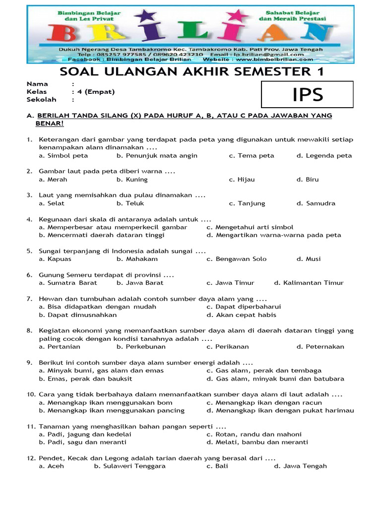 Menggali Pengetahuan: Soal-Soal IPS Kelas 4 SD Kurikulum 2013 Semester 1 yang Mendalam