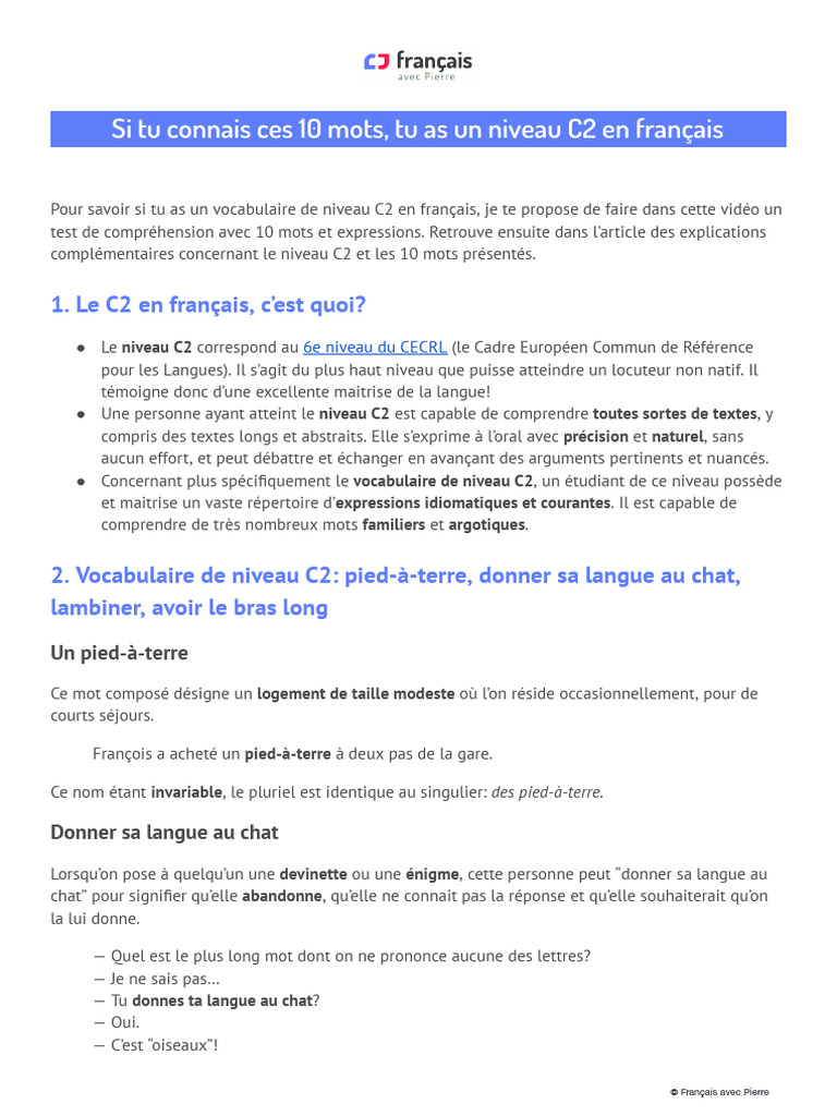 10 mots pour un niveau C2 en français | PDF | Lexique | Langue française