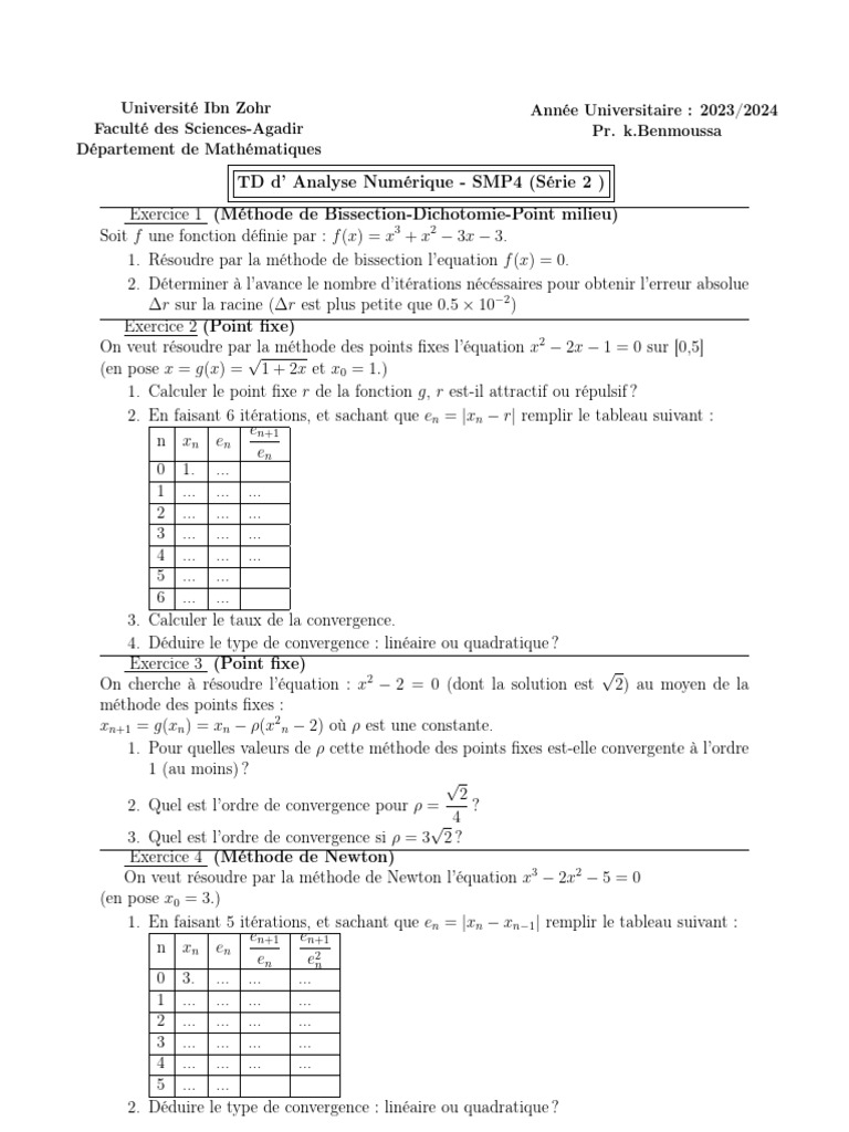 Td2 Analyse Numerique smp4 | PDF | Analyse numérique | Équations