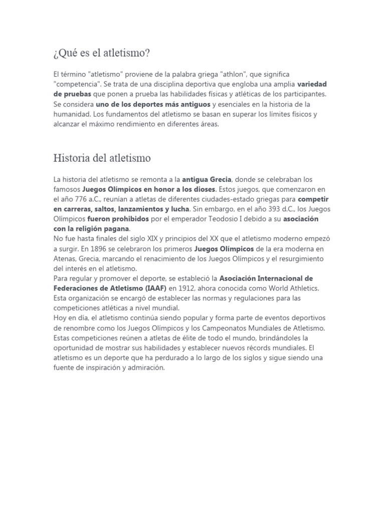 Qué es el atletismo PDF Deporte del atletismo Juegos olímpicos