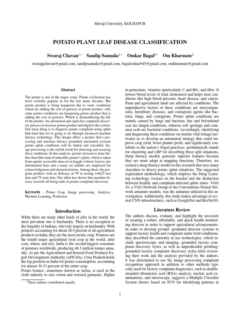 Potato Leaf Disease Detection Using AI | PDF | Potato | Deep Learning