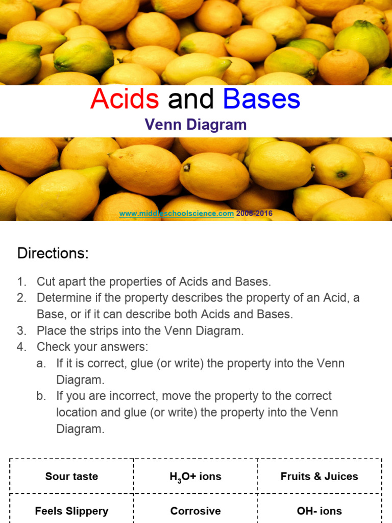 Acids and Bases Venn Diagram Guide | PDF | Ph | Acid