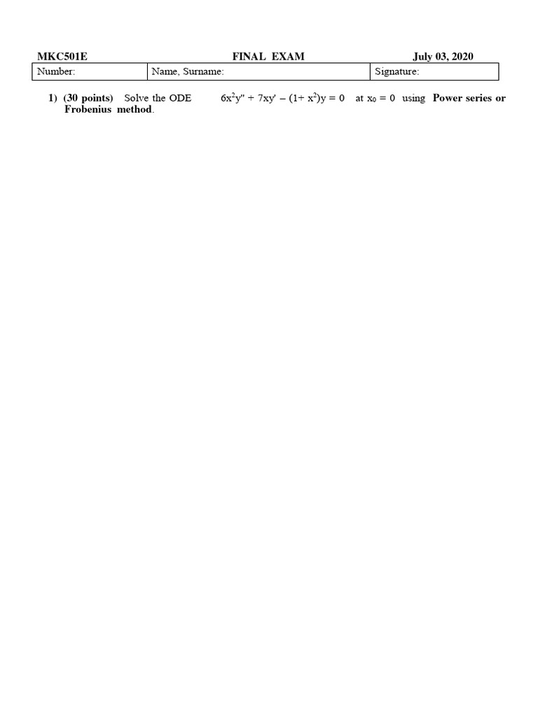 ODE and PDE Solutions Exam Questions | PDF