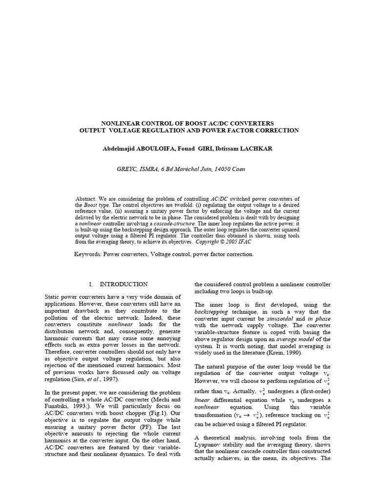 Nonlinear Control of Boost Ac DC Convert | PDF | Control Theory ...