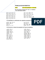 Trabalho de Matemática 9° Ano