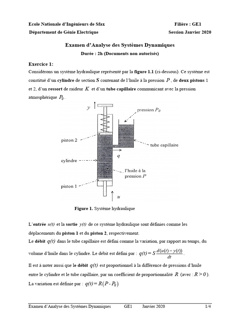 Examen d'Analyse des Systèmes Dynamiques 2020 | PDF | Équations | Mécanique