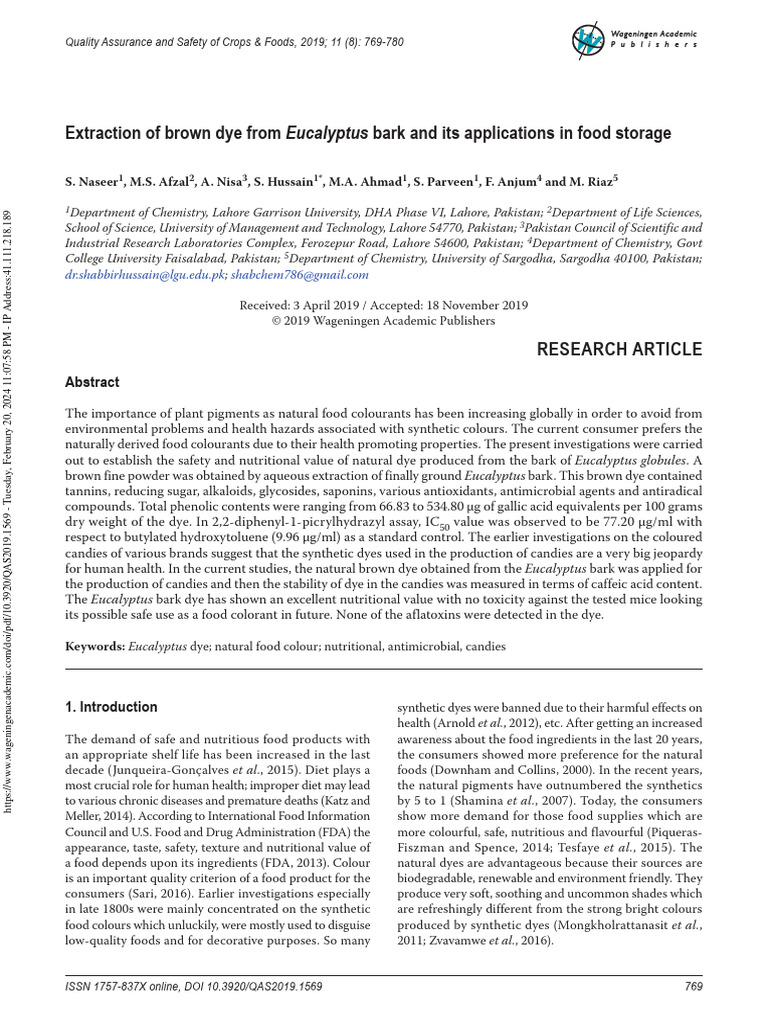 Naseer Et Al 2019 Extraction of Brown Dye From Eucalyptus Bark and Its ...