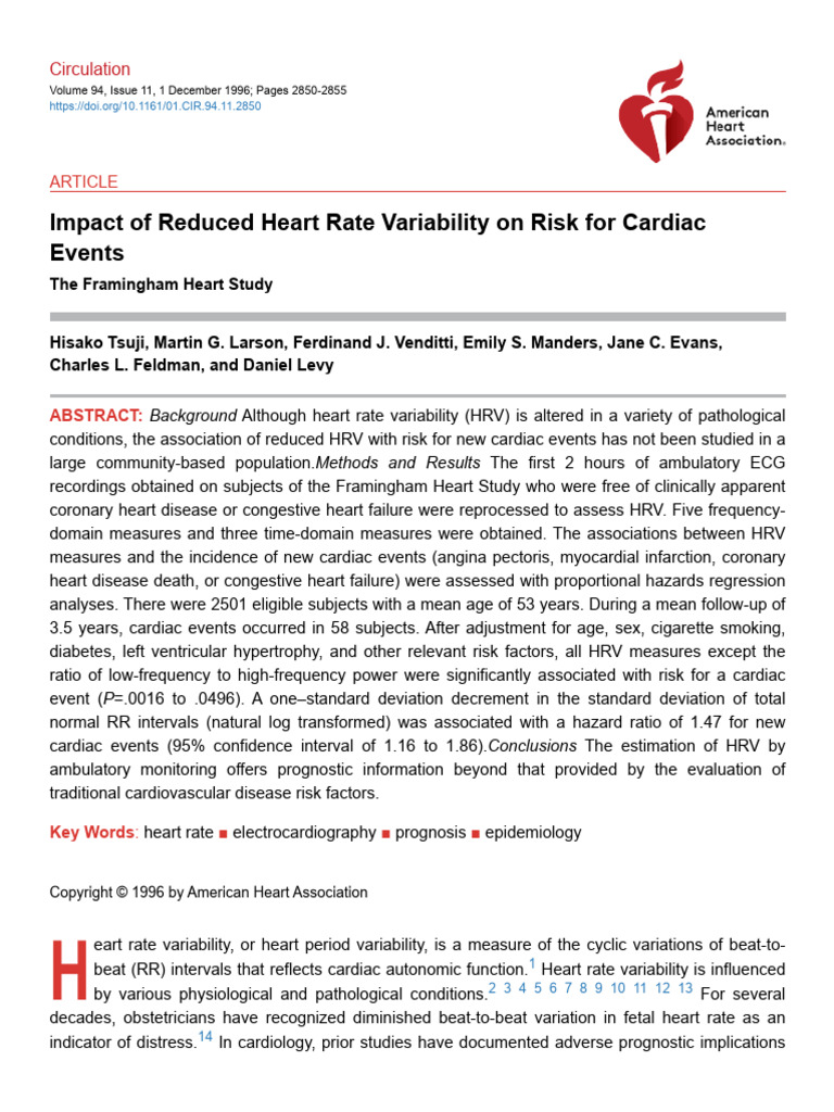 Impact of Reduced Heart Rate Variability On Risk For Cardiac Events ...