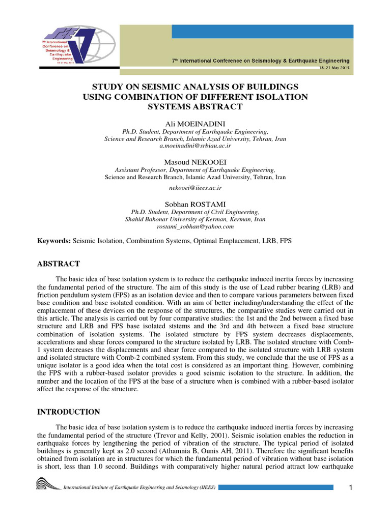 Seismic Analysis of Isolation Systems | PDF | Earthquake Engineering ...
