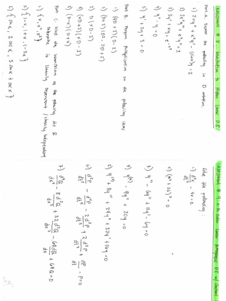 Assessment 8 and 9 intro to higher order and homogenous with constant