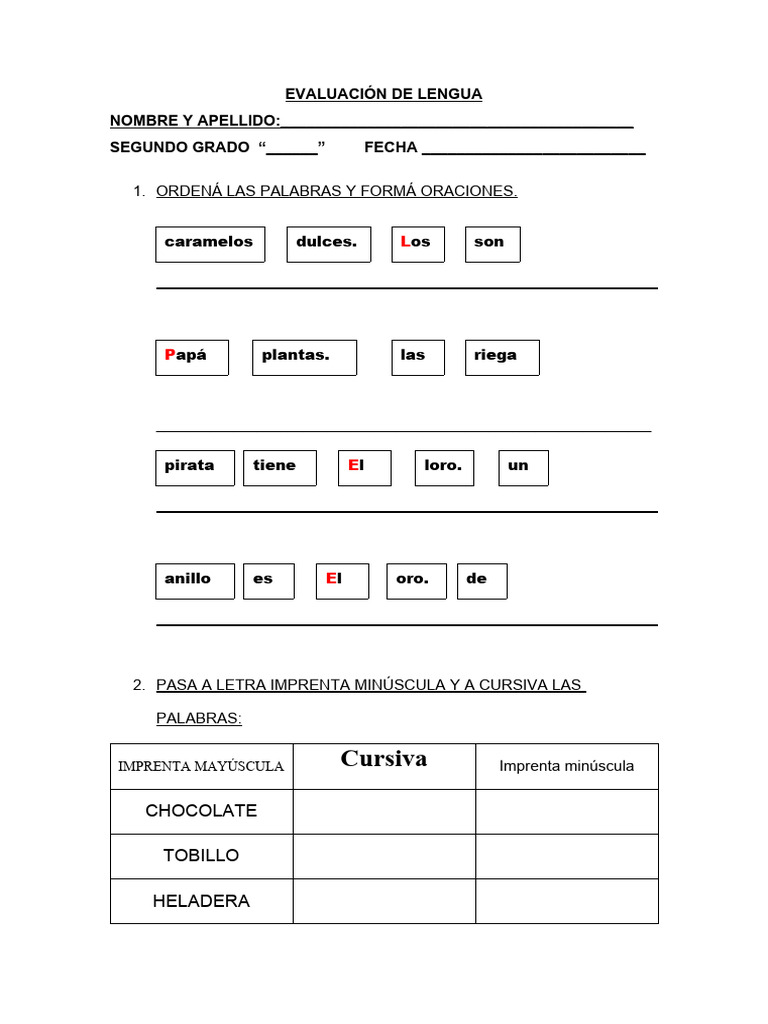 Evaluación de Lengua para Segundo Grado | PDF | Artes del Lenguaje y ...