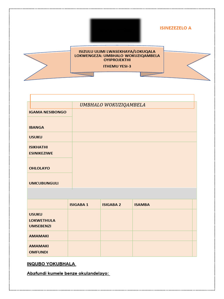 Isizulu Home Language Term 3 Project 2 | PDF