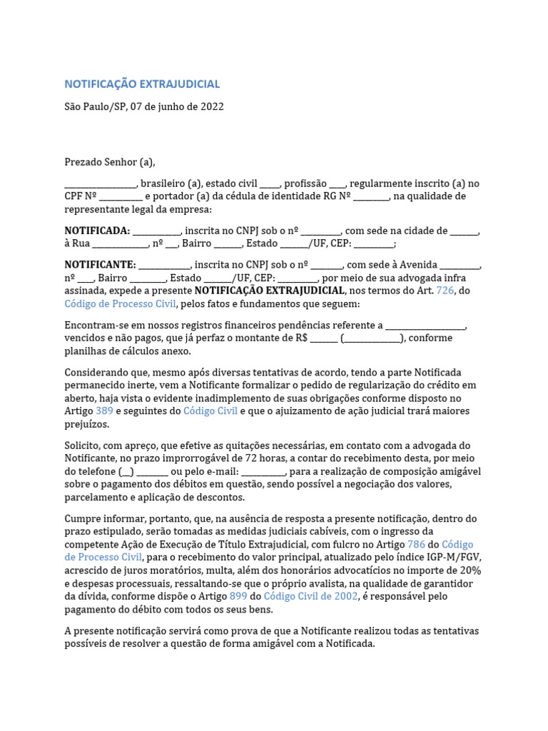 Modelo de Notificação Extrajudicial | PDF | Direito Comum