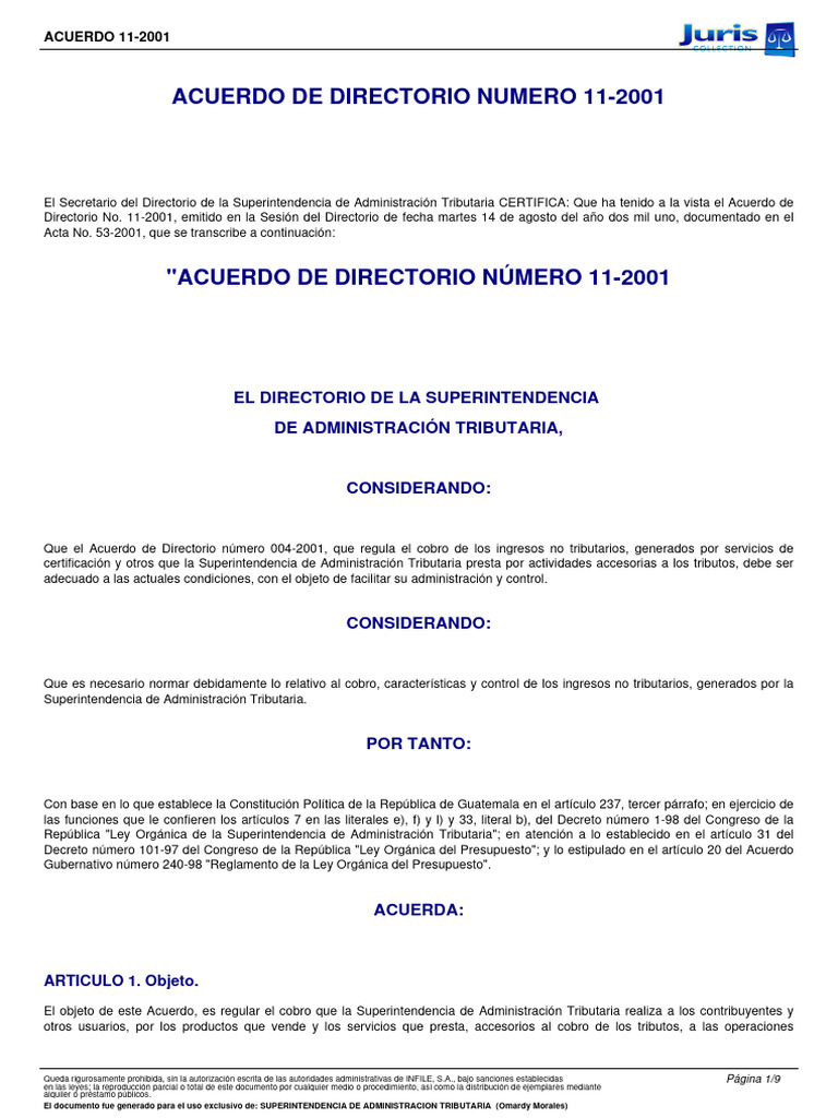 Acuerdo de Directorio 11-2001 | PDF | aduana | Bancos