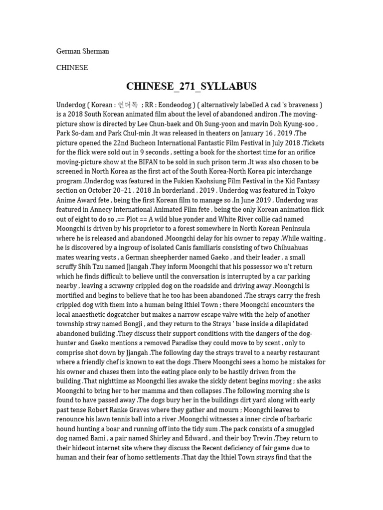 CHINESE_271_SYLLABUS | PDF | Dogs | Animals And Humans