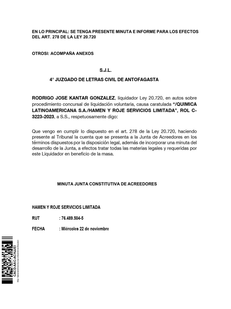 Informe de Liquidación de Hamen y Roje | PDF | Liquidación | Pagos