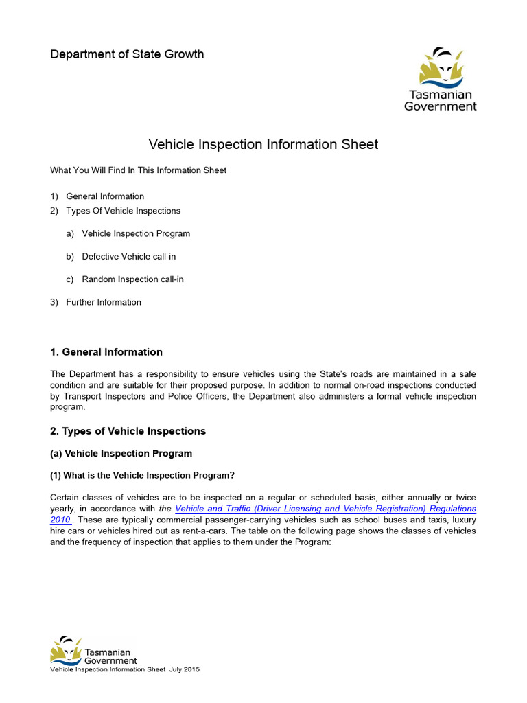 Vehicle Inspection Guidelines Overview | PDF | Vehicles | Road Transport