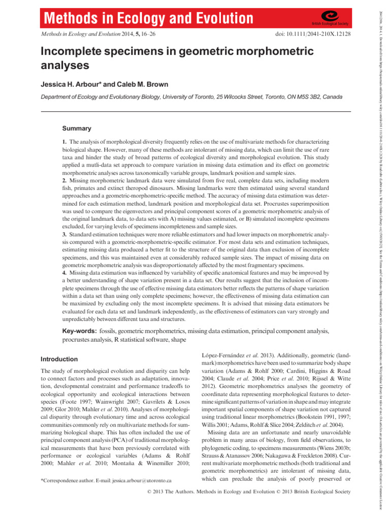 Missing Data in Geometric Morphometrics | PDF | Morphometrics | Errors ...